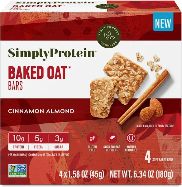 Simply Protein Baked Oat Bars Cinnamon Almond 4 Bars