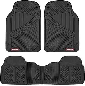Motor Trend - FlexTough Performance Rubber Car Floor Mats, 3 Piece, Heavy-Duty Waterproof, Black
