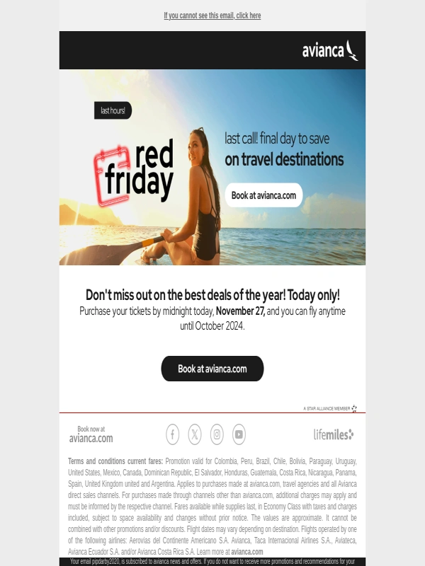 Avianca - Last Chance! ⏰ Red Friday Deals Ending Today! ?