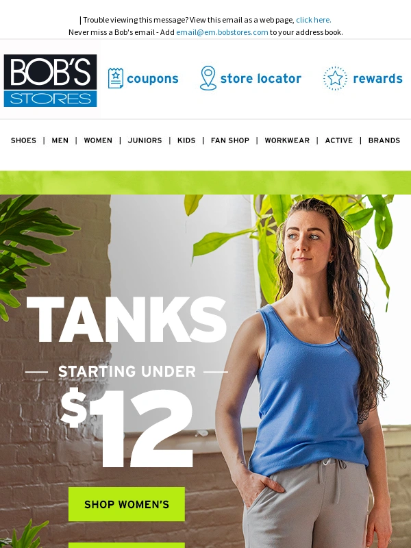 Bob's Stores - ? Tanks Starting Under $12