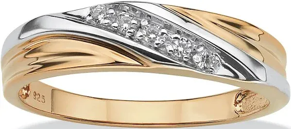 PalmBeach Jewelry Men's 18K Gold Plated Sterling Silver CZ Wedding Band Ring