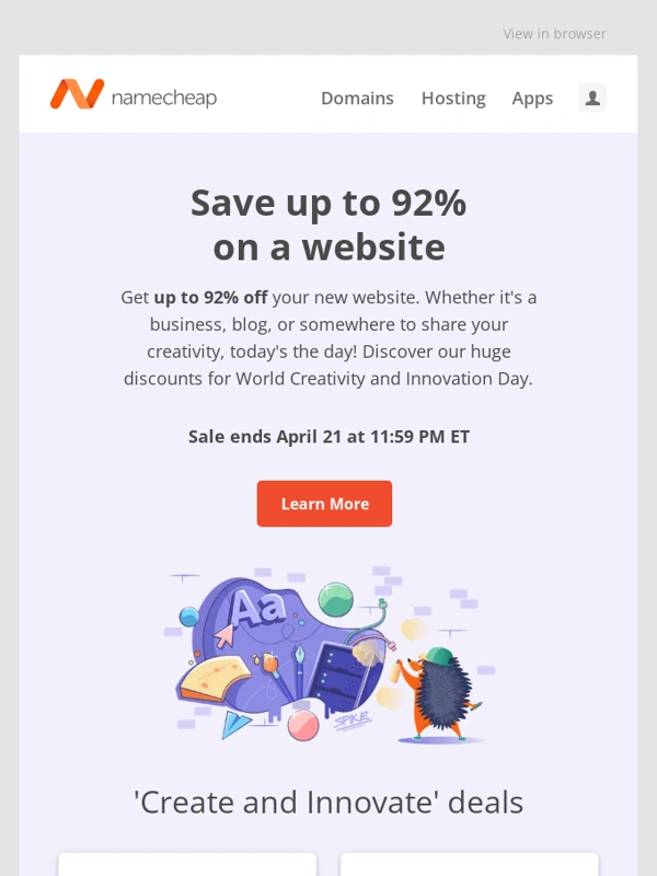 Namecheap - Calling all creatives: Save big on domains,hosting,and more