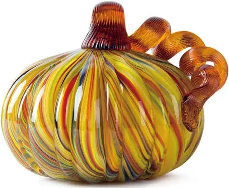 Glitzhome 4.25"H Handblown Striped Glass Pumpkin