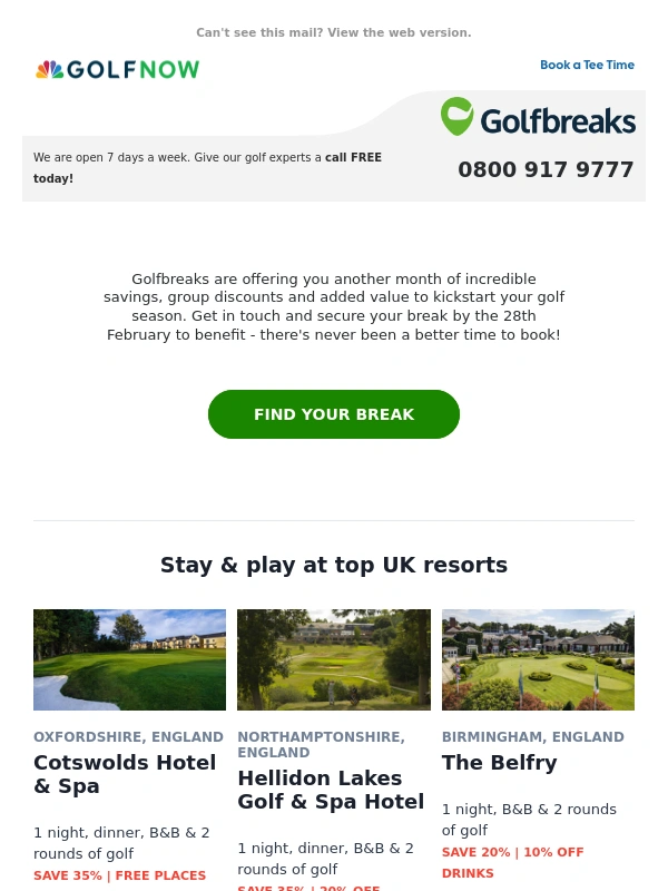 Golf Now - Secure the best deals for your 2025 break!