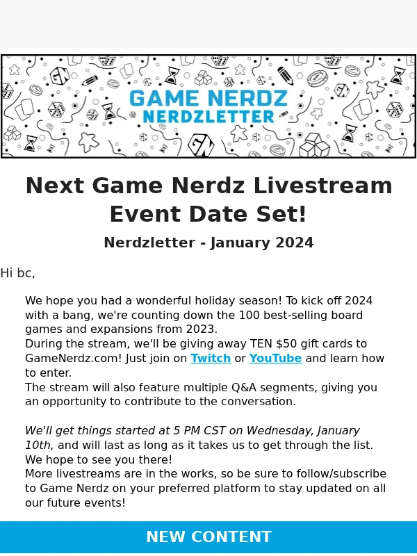 Game Nerdz - Happy New Year! Join Us for Live Giveaways and Best Sellers Countdown!