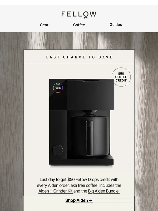 Fellow Products - Last day: free coffee with every Aiden
