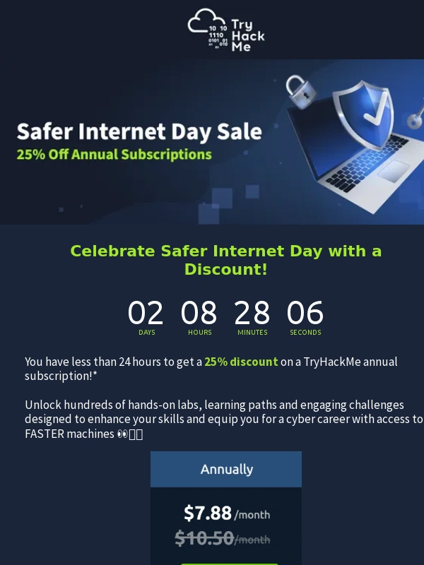 TryHackMe - LAST CHANCE ? 25% Off Annual Subscriptions ?