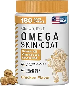 180-Count Chew + Heal Labs Salmon Oil Omega Soft Chews for Dogs: Skin & Coat Supplement with Omega-3 & 6 $9.99 w/ S&S