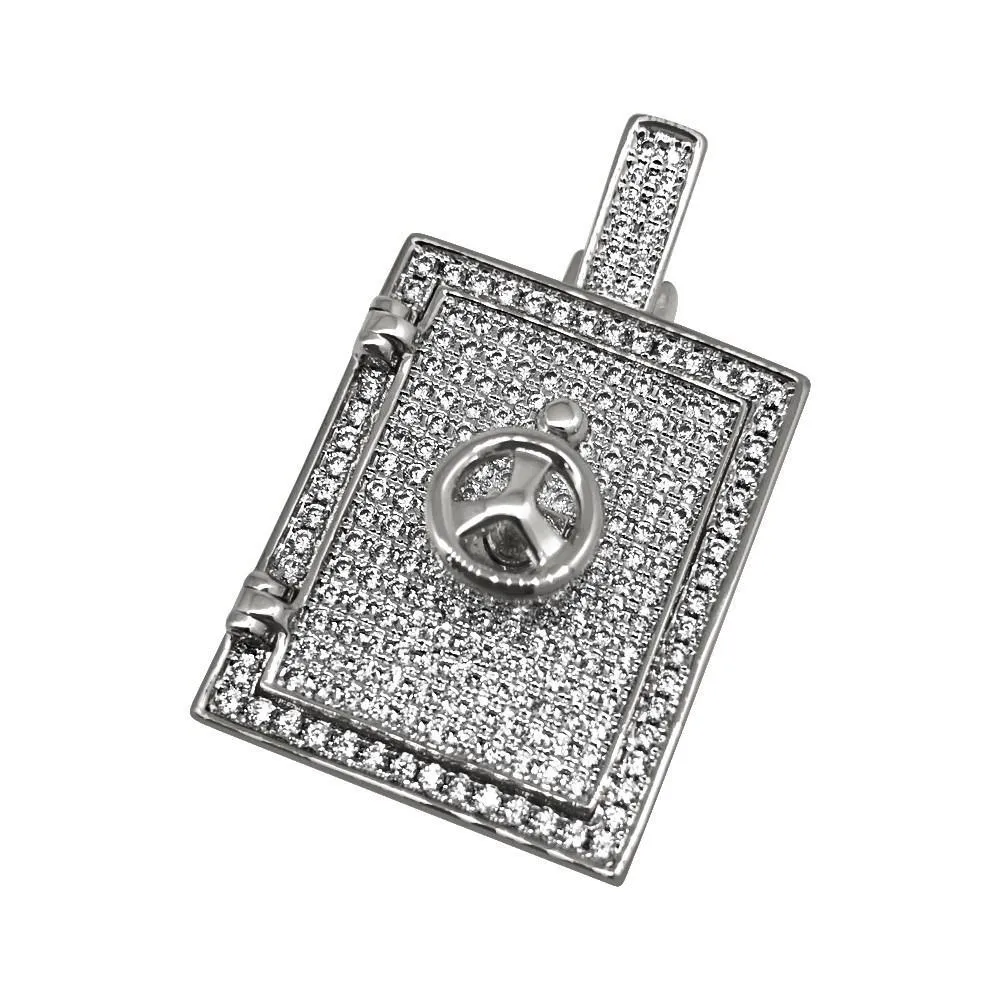 HipHopBling 3D Safe Bank Vault Rhodium CZ Bling Bling Pendant