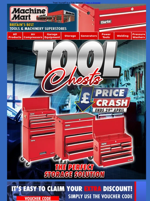 Machine Mart - Tool Chests Price Crash - Get Organised and Save £££