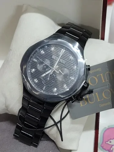 Bulova Mens Quartz Chronograph Diamonds Watch Bracelet Medium Set 46MM 98D147