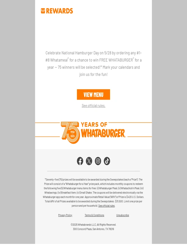 Whataburger - TOMORROW: Win Whataburger® for a year! ?