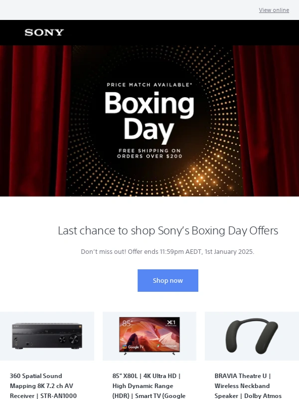 Sony - Ending soon - Sony Boxing Day Offer!
