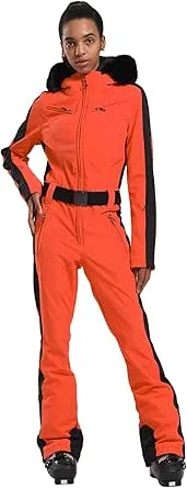GSOU SNOW Women Ski Suit One Piece Snowsuit Snowboard Slim Insulated Jumpsuit Waterproof Windproof for Outdoor Sports,Orange M