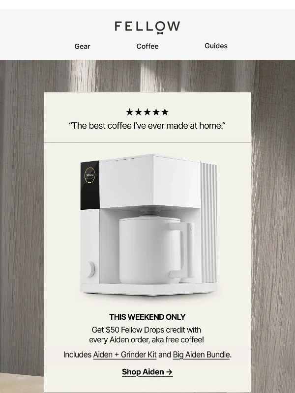Fellow Products - $50 in coffee with every Aiden order