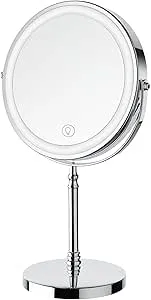 Lighted Makeup Mirror, 3000 mAh Rechargeable Double Sided Magnifying Mirror with 3 Colors, 1x/10x 360° Rotation