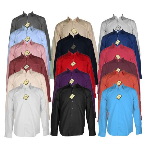 Mens Dress Shirt Long Sleeve Classic Fit Front Pocket Button Up Dress Shirt