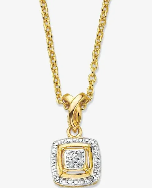 Women's Diamond Accent Squared Two-Tone Gold-Plated Pendant Necklace 18 Palmbeach Jewelry