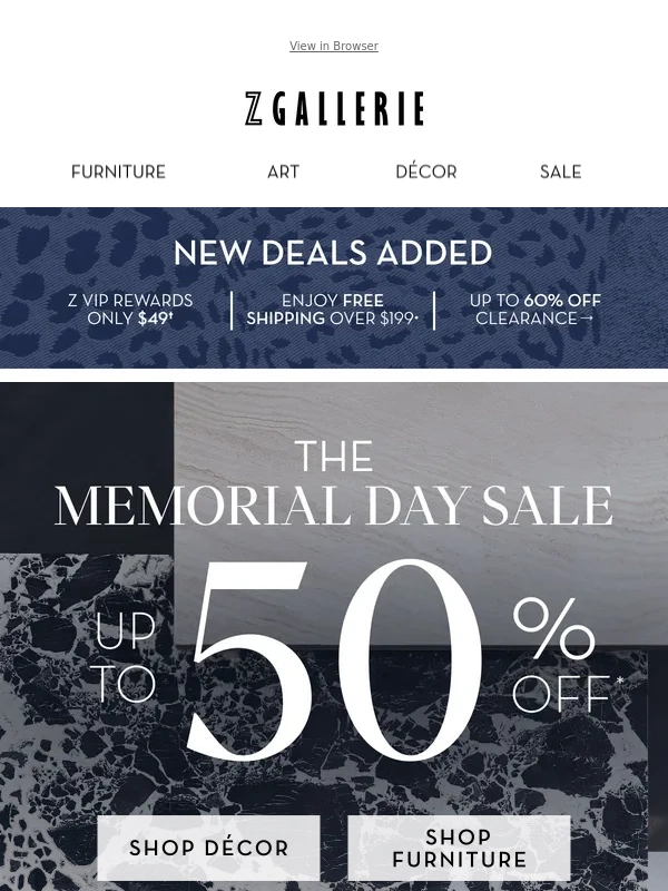 Z Gallerie - FINAL WEEKEND | UP TO 50% OFF
