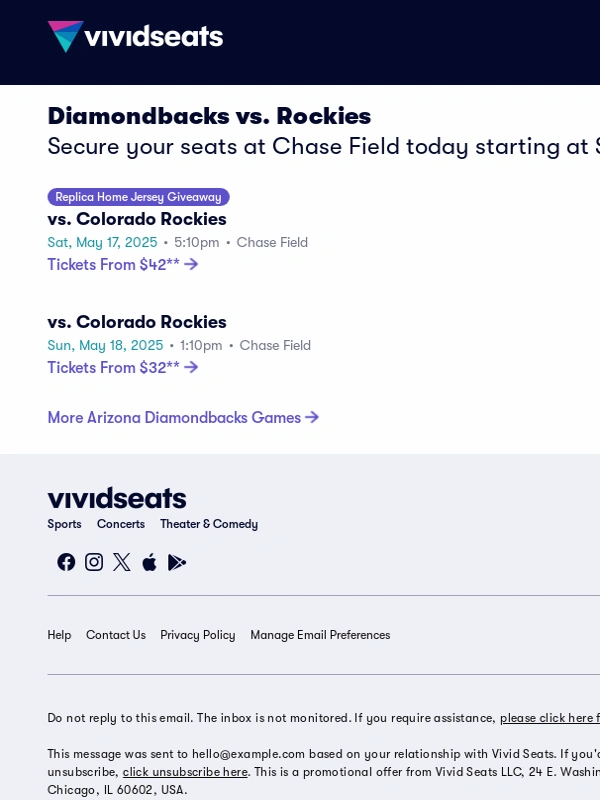 Vivid Seats - Homestand Alert ⚾ Diamondbacks vs. Rockies Tomorrow