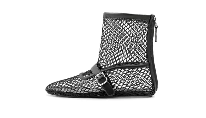 LINMUYOUJIA Mesh Ballet Flats Shoes for Women Round Toe Flat Boots Buckle Strap Womens Flats Shoes Comfy Casual Office Daily Dress Flats-black-37