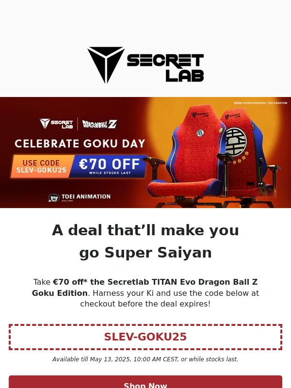 Secretlab - Goku Day exclusive: €70 off TITAN Evo Goku Edition