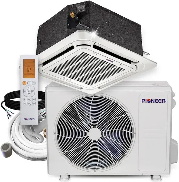 Pioneer 18,000 BTU 20.5 SEER2 8-Way Compact Cassette Mini- Split Air Conditioner Heat