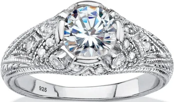 Women's PalmBeach Jewelry 1.60 TCW Round Cubic Zirconia Vintage Style Ring in Sterling Silver