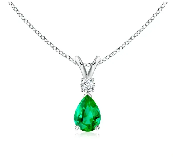 Prong-Set Emerald Teardrop V-Bale Pendant with Diamond