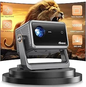 [Auto Focus] Mini Projector with WiFi6 Bluetooth, iSinbox 135°Rotatable Portable Ceiling Projector for Bedroom, Home Cinema Video Projectors for TV Stick/PS5/Phone