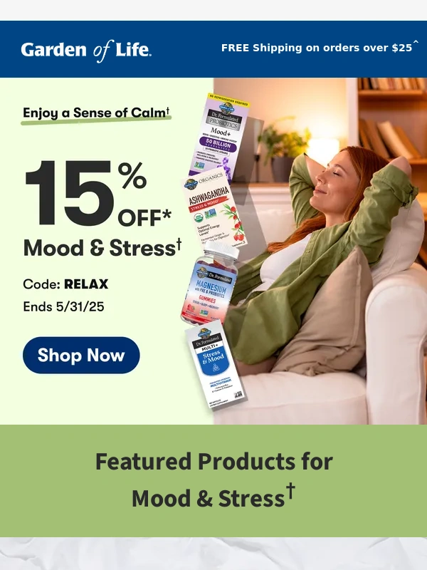 Garden of Life - 15% Off* Mood & Stress Products†
