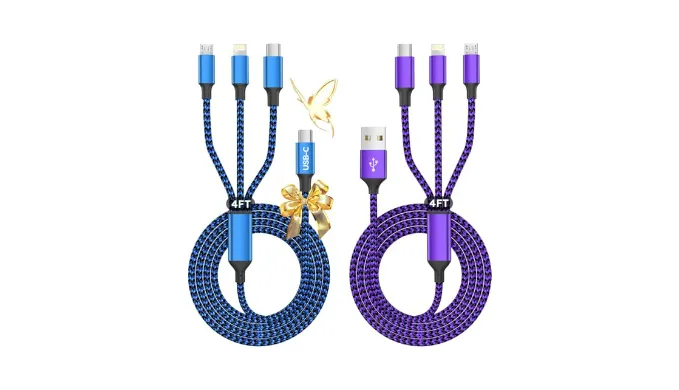 USB A + USB C Multi Charging Cable, 3 in 1 Charging Cable, Universal Chargers for Multiple Devices, Phone Charger Cord with Type C, Micro USB, IP Ports for iPhone16/15 Series/Cell Phones (2Pack 4FT)