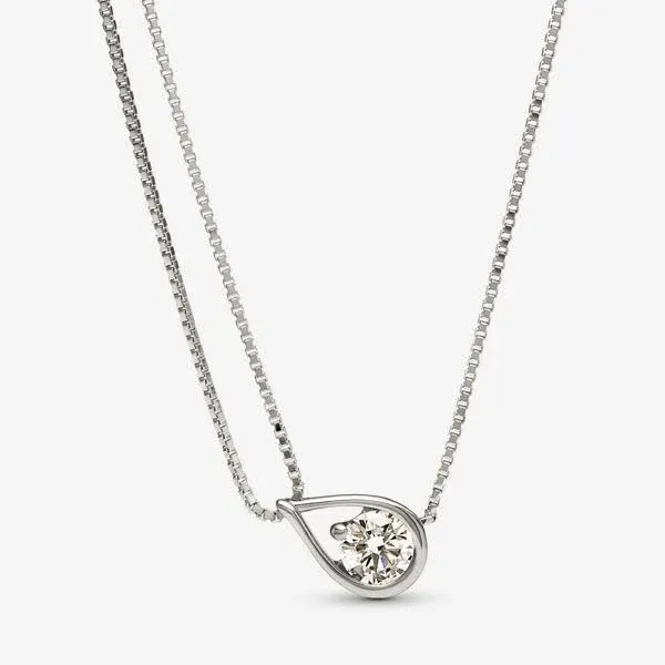 Pandora Infinite 14k White Gold Lab-Grown Diamond Double Chain Collier Necklace
