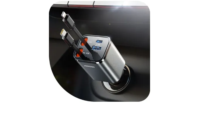 [2025 Ultra-Compact] JOYROOM Retractable Car Charger [69W Car Charger USB C] iPhone 16 Car Charger Fast Charging, Car Accessories, Car Phone Charger Adapter for iPhone 15 Pro Max, Gray