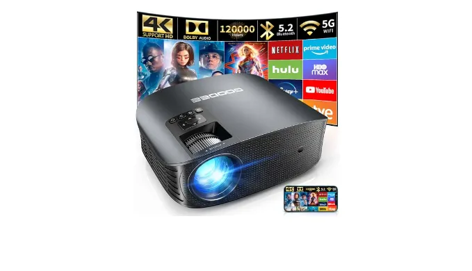 GooDee Projector 4K With WiFi And Bluetooth Supported, FHD 1080P Mini Projector For Outdoor Moives, 5G Video Projector For Home Theater Dolby Audio Zoom Portable Projector TV Stick PPT (YG600 Plus)