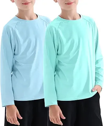 Dizoboee Boys Rash Guard Long Sleeve Swim Shirt UPF 50+ Sun UV Protection Rashguard Kids Beach Fishing Shirts, 2 Pack, Aquamarine+Light Blue XS