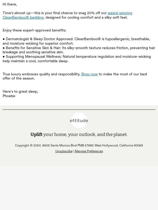 Ettitude - Last Call: Cool Comfort & Silky-Soft Savings