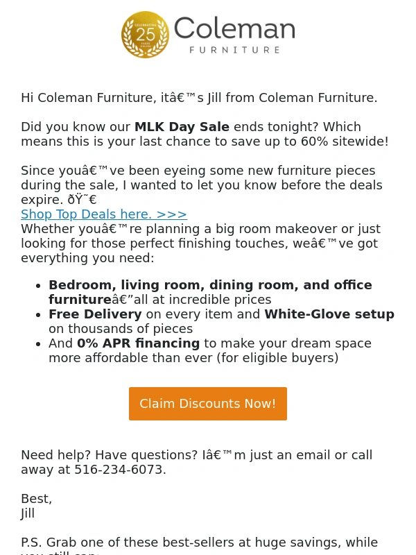 Coleman Furniture - Update for you…