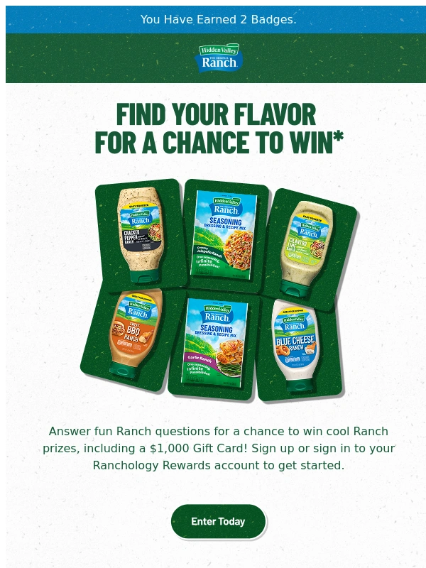 Hidden Valley - Play for a chance to win a prize pack,including a $1,000 Gift Card. ???