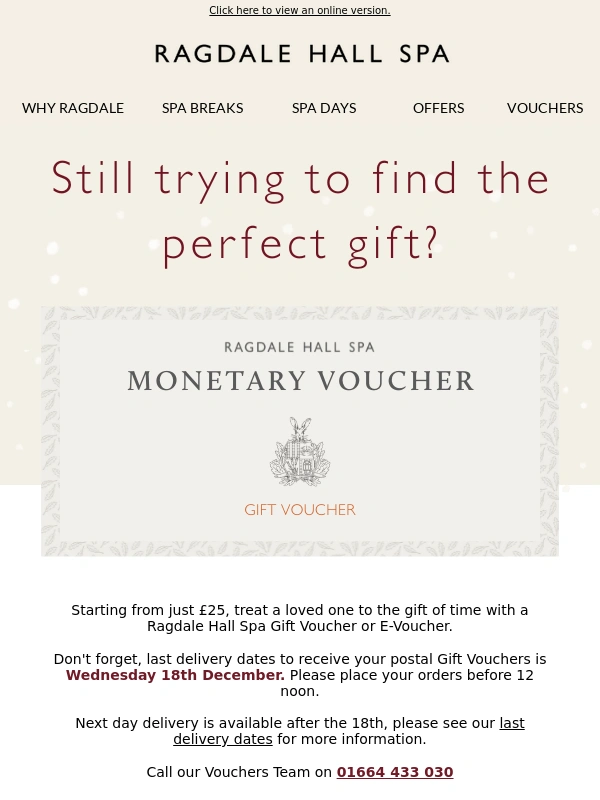 Ragdale Hall - Trying to find the perfect gift? Gift Vouchers start from £25 ?