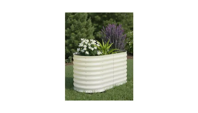 GarveeLife 4x2x2Ft Oval Galvanized Steel Raised Garden Bed (2-Pack) – Double Gardening Space with Durable Metal Planter Boxes for Vegetables, Flowers & Herbs – Rust-Resistant, Easy Assembly, Beige