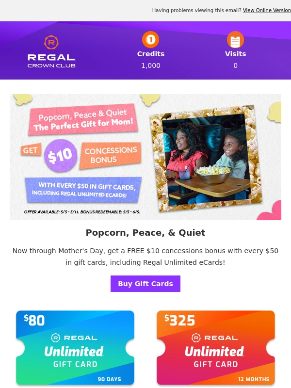 Regal Cinemas - Sdd,give the gift of movies and earn a $10 concession bonus