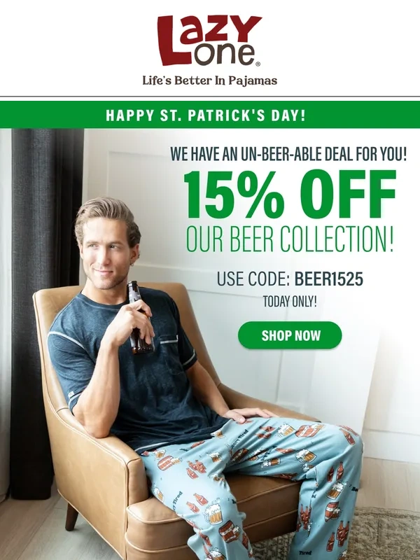 Lazy One - ? Happy St. Day! Beer Themed PJs and Gifts ON SALE!