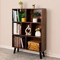 LEYAOYAO - Cube Bookshelf, 3 Tier, Rustic Brown, Freestanding Open Book Shelves for Bedroom, Living Room, Office