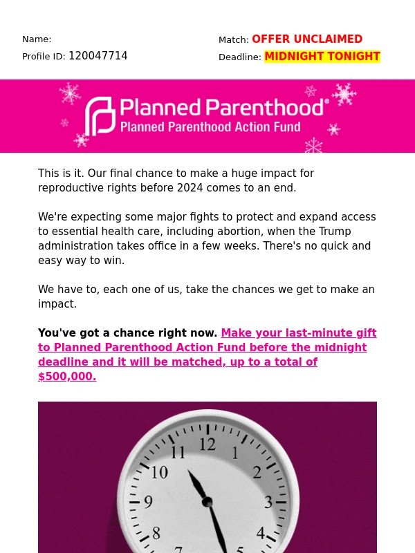 Planned Parenthood - **YEAR END MATCH** Deadline to make 2x the impact is midnight tonight ⭐