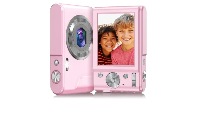Digital Camera, 1080P 48MP Autofocus Digital Camera for Kids with 2 Batteries, 16X Digital Zoom, Compact Small Point and Shoot Digital Camera for Boys Girls Teens Children Beginner,Pink