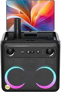 Smart - Karaoke Machine, 64GB Karaoke Tablet, 2 Wireless Mics, 300W Peak Power, 4 DJ Lights