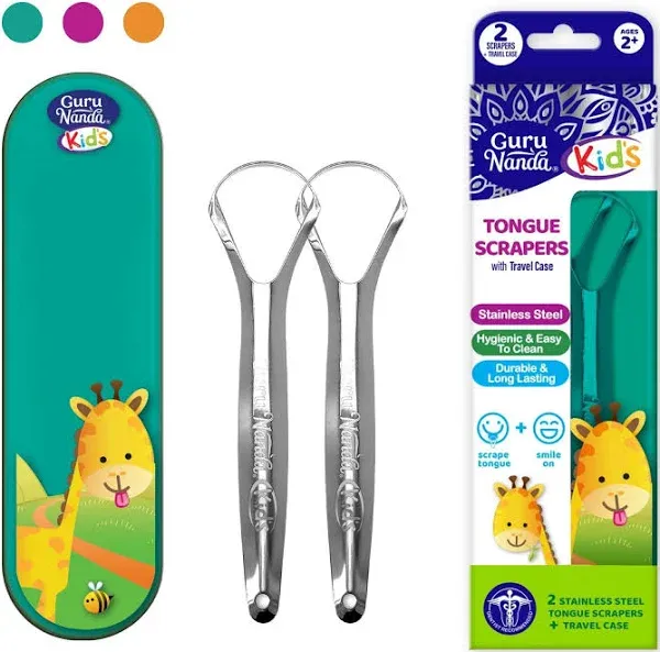 GuruNanda Kids Tongue Scraper 2-Pack with Travel Case