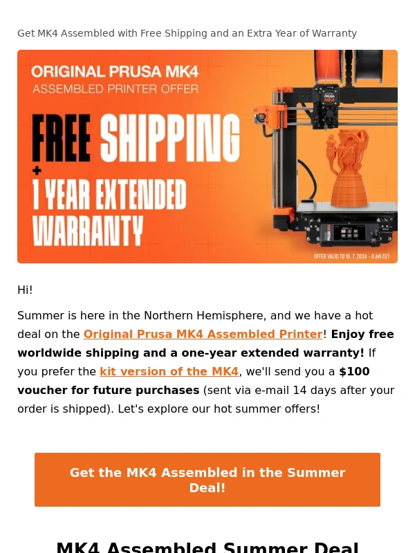 Prusa3D - Summer PROMO: FREE shipping worldwide & One Extra Year of Warranty