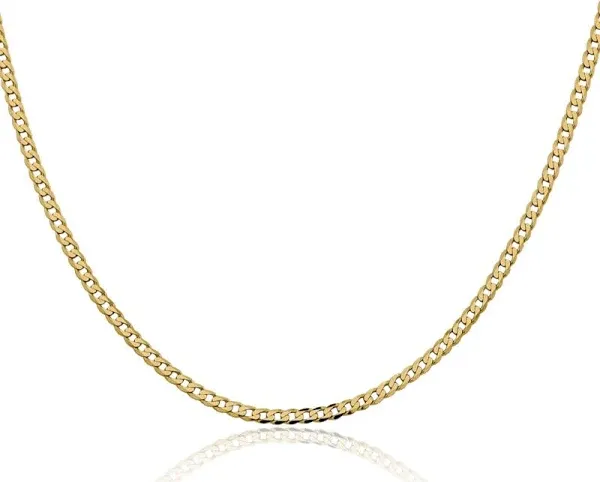 14K Solid Yellow Gold Curb Link Chain Necklace